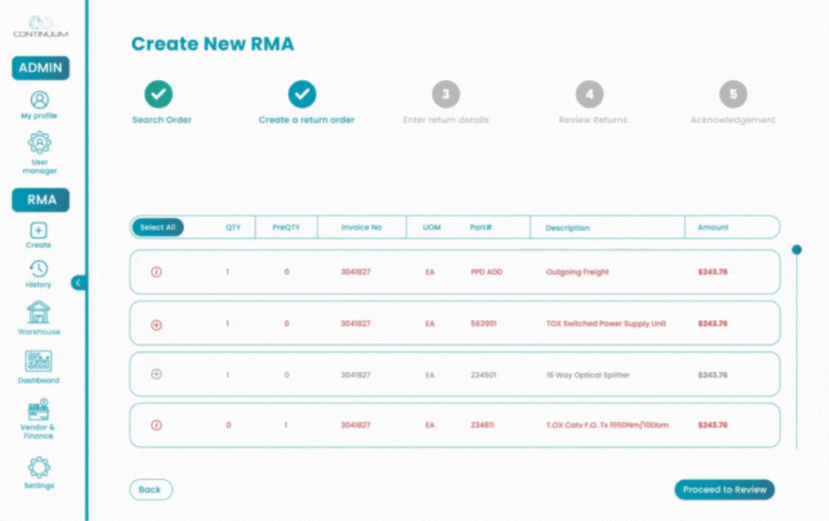 Create new RMA